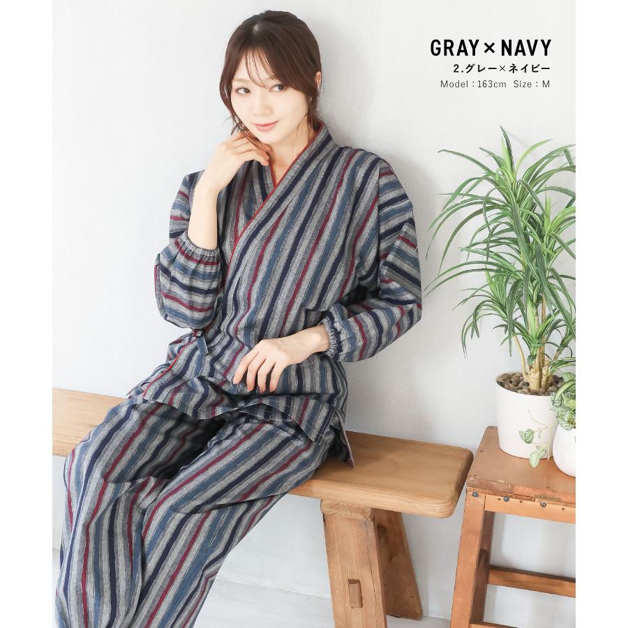 作務衣 レディース 女性 さむえ 綿100％ つむぎ織り 木綿 作業着 部屋