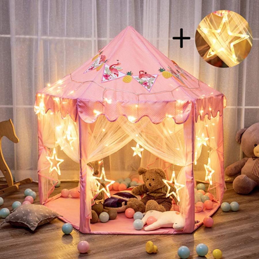 宅送 キッズテント 女の子のおもちゃハウス 可愛い子供用テントハウス プリンセスの城型 折り畳み式 キラキラledスターライト付き 知育玩具 秘密 100 本物保証 Turningheadskennel Com