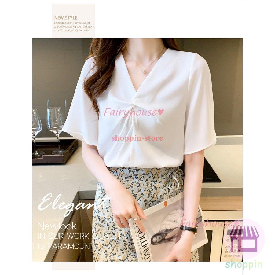 レディースファッション 2個以上購入で送料無料 ブラウス レディース 半袖ブラウス 夏 オフィスブラウス 白vネック オシャレブラウス シフォントップス 韓国風 大人 上品 通勤ol ゆったりシャツ 40代 30代 6t8pmqwpug Makoiransilva Com Br