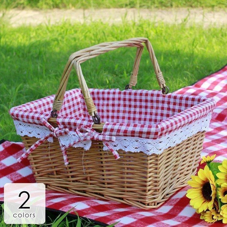 保障できる ふた付き バスケット カゴバスケット ピクニック 蓋つき カゴ 持ち手 おしゃれ 北欧 蓋付き ふたつき かごバッグバッグ ピクニックバスケット かご バスケット カラー レッド Fintech Global