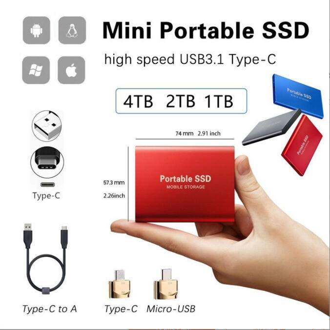 外付けSSD ポータブルSSD 1TB 4TB 外付けハードディス 500GB 超薄型ポータブル ハードディスク 2TB USB3.1 Type-C 対応 スマホ互換可 耐衝撃