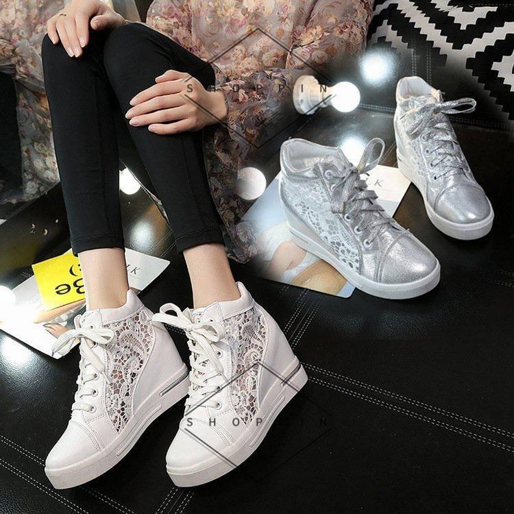 スニーカー レディース 8cmアップ インヒールスニーカー プラットフォームスニーカー 厚底 レース 春 夏 ブーツ シースルー ハイカット 通勤 おしゃれ シルバー Pa Shoppin 通販 Yahoo ショッピング