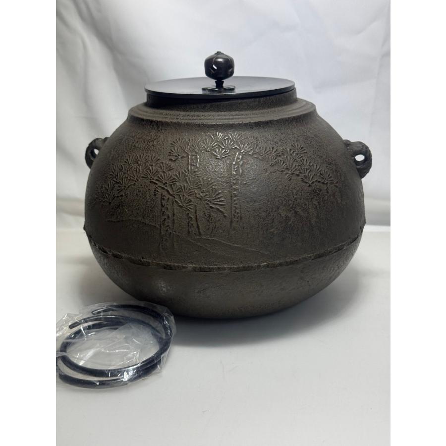 【未使用クラス美品】あじろ鉄 風炉釜 松竹梅地紋 茶釜 茶道具