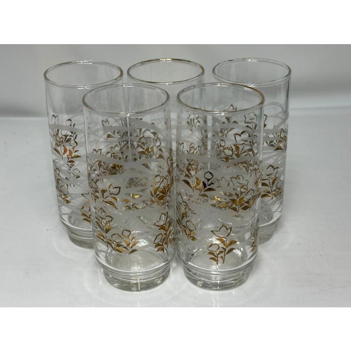 昭和レトロ ゴールドフラワー柄グラス 5個セット USED品 : shopping 