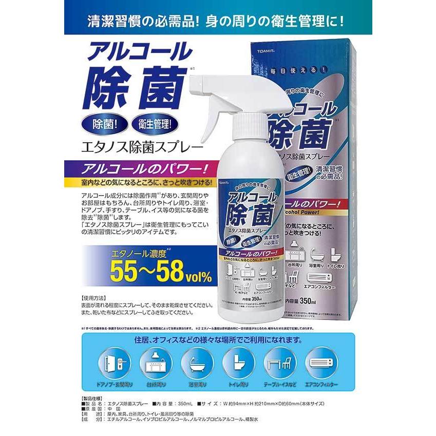 除菌スプレー アルコール エタノス エタノール 350ml 24本セット 