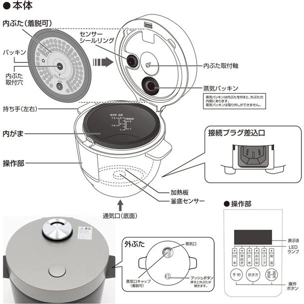 炊飯器 コンパクトライスクッカー 3合炊き 5種類炊飯メニュー 予約機能