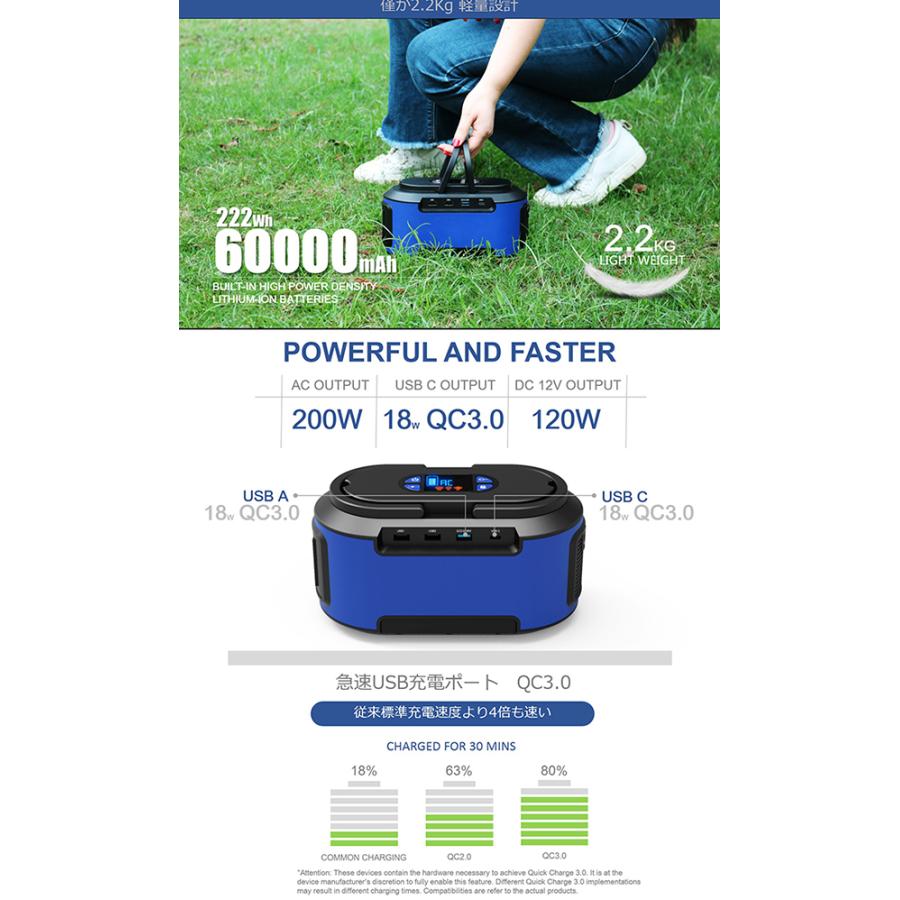 ポータブル電源 おすすめ 大容量 60000mAh 222Wh バッテリー
