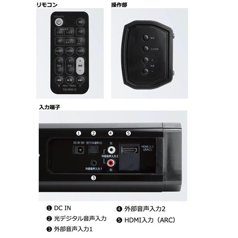 Bluetooth対応 2wayバー スピーカー ARC対応 HDMI入力端子搭載 スリム