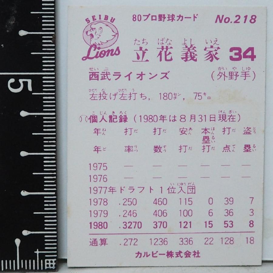 80年 小型版 カルビー プロ野球カード No.218【立花 義家 西武 80年 小型版 カルビー プロ野球カード No.218【立花 義家 西武