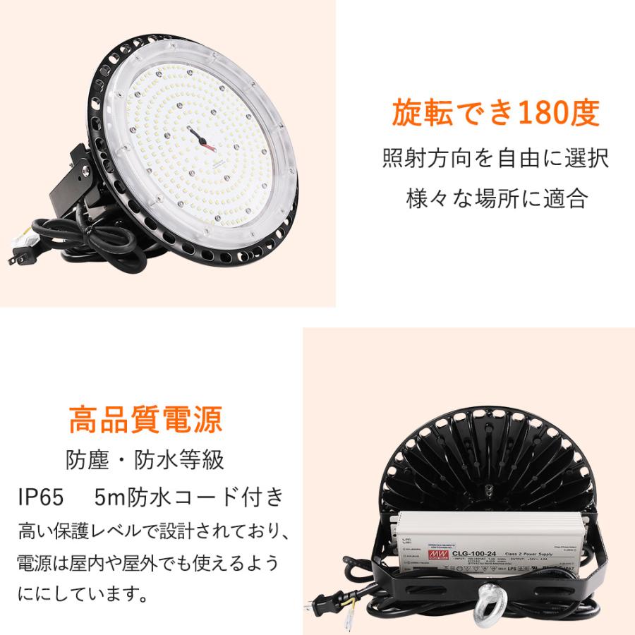 100set UFO型 LED投光器 250w 高天井照明 屋外用 IP65防雨防水防塵LED 2500w相当 50000lm led作業灯 MEANWELL電源内蔵 3M ACコード付 2年保証｜shopping2｜05