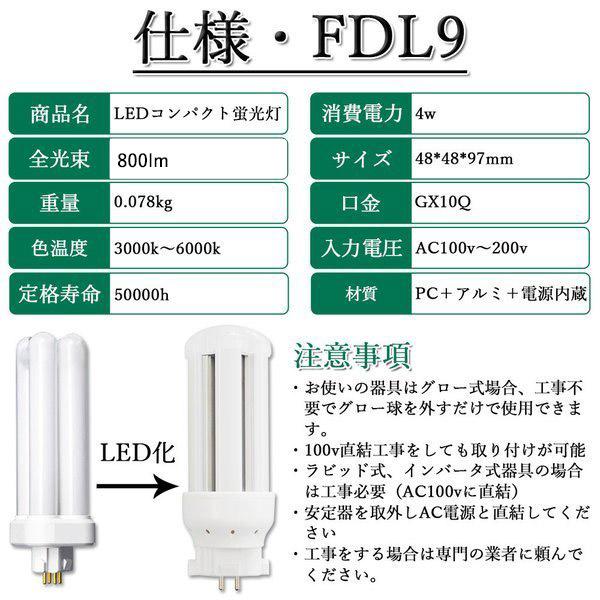 8個セット GX10Q通用 FDL9EX コンパクト形蛍光灯 消費電力4W LED電球 FDL9EX-Ｗ コンパクト蛍光灯 電源内蔵 FDL9形 800lm ledツイン蛍光灯 CE RoHs PSE認証の画像