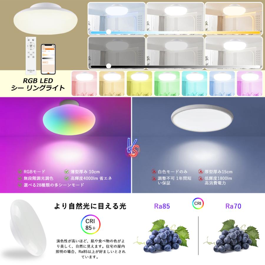 LEDシーリングライト 8畳〜10畳 4000LM RGB 天井照明器具 調色/調光