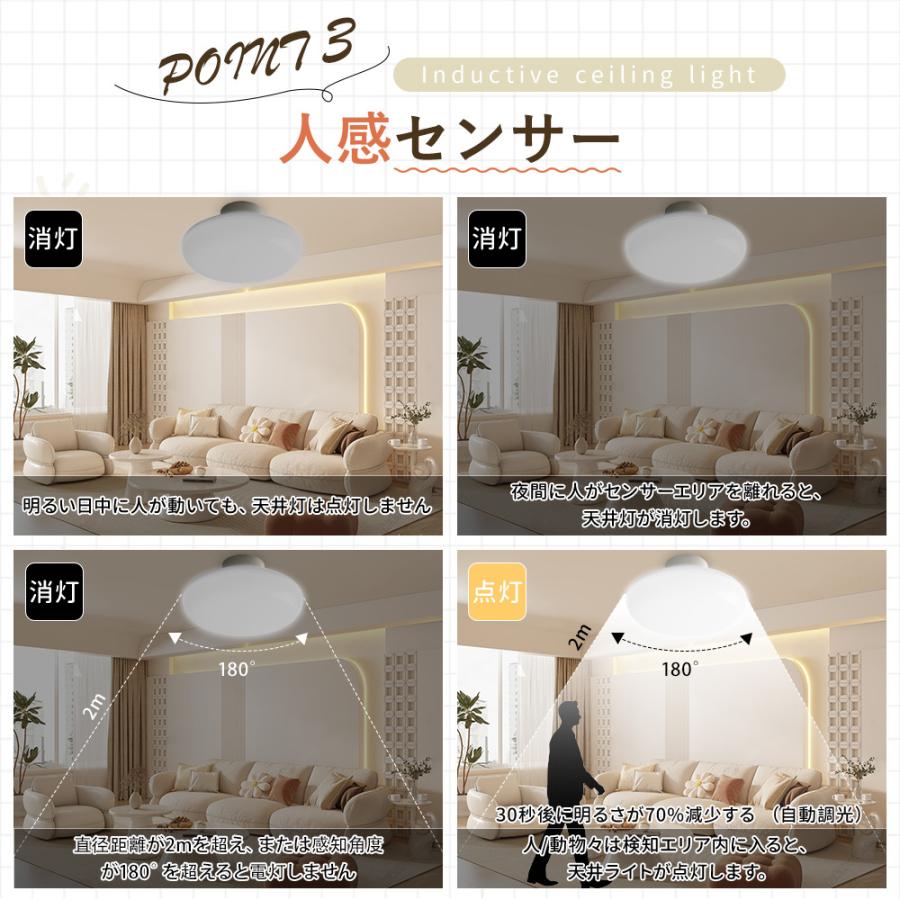 led シーリングライト 小型 人感センサー付き 天井照明 節電10W 2000LM 小型シーリングライト led小型シーリングライト 自動 ...