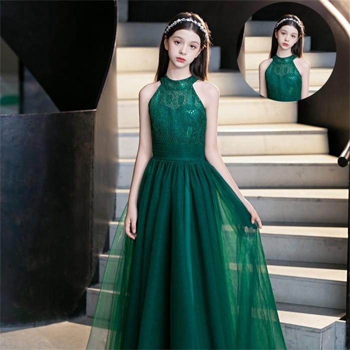 ピアノ発表会 ドレス 子供 女の子 発表会ドレス 子ども ワンピース ノースリーブ レース グリーン ビリジアン お祝い日 演奏会  パーティー ジュニア |  | 03