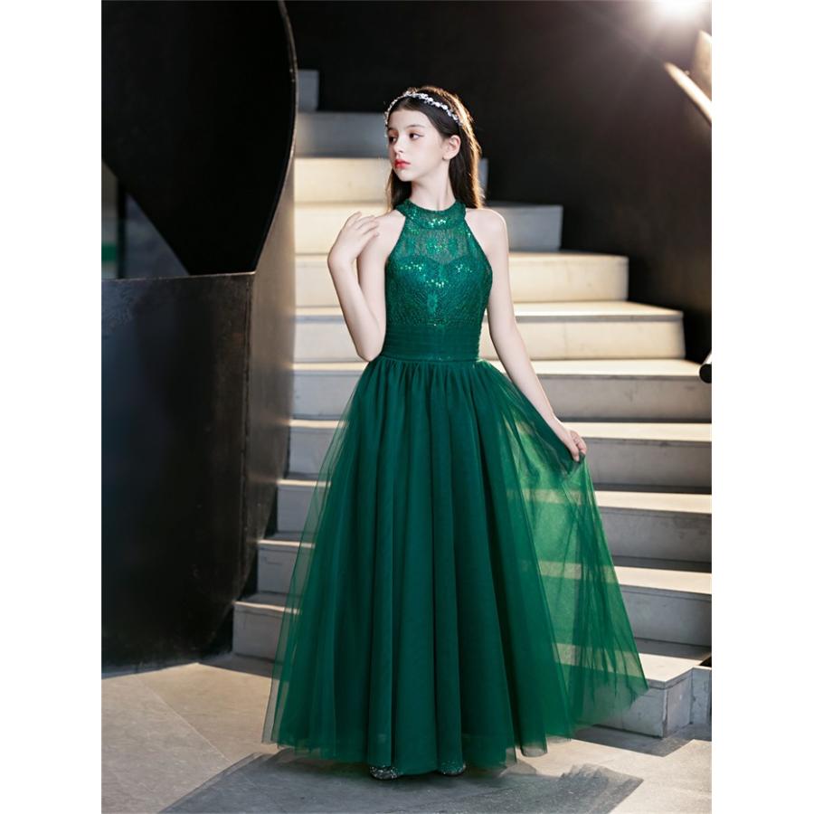 ピアノ発表会 ドレス 子供 女の子 発表会ドレス 子ども ワンピース ノースリーブ レース グリーン ビリジアン お祝い日 演奏会  パーティー ジュニア |  | 05