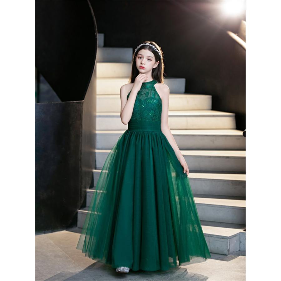 ピアノ発表会 ドレス 子供 女の子 発表会ドレス 子ども ワンピース ノースリーブ レース グリーン ビリジアン お祝い日 演奏会  パーティー ジュニア |  | 06