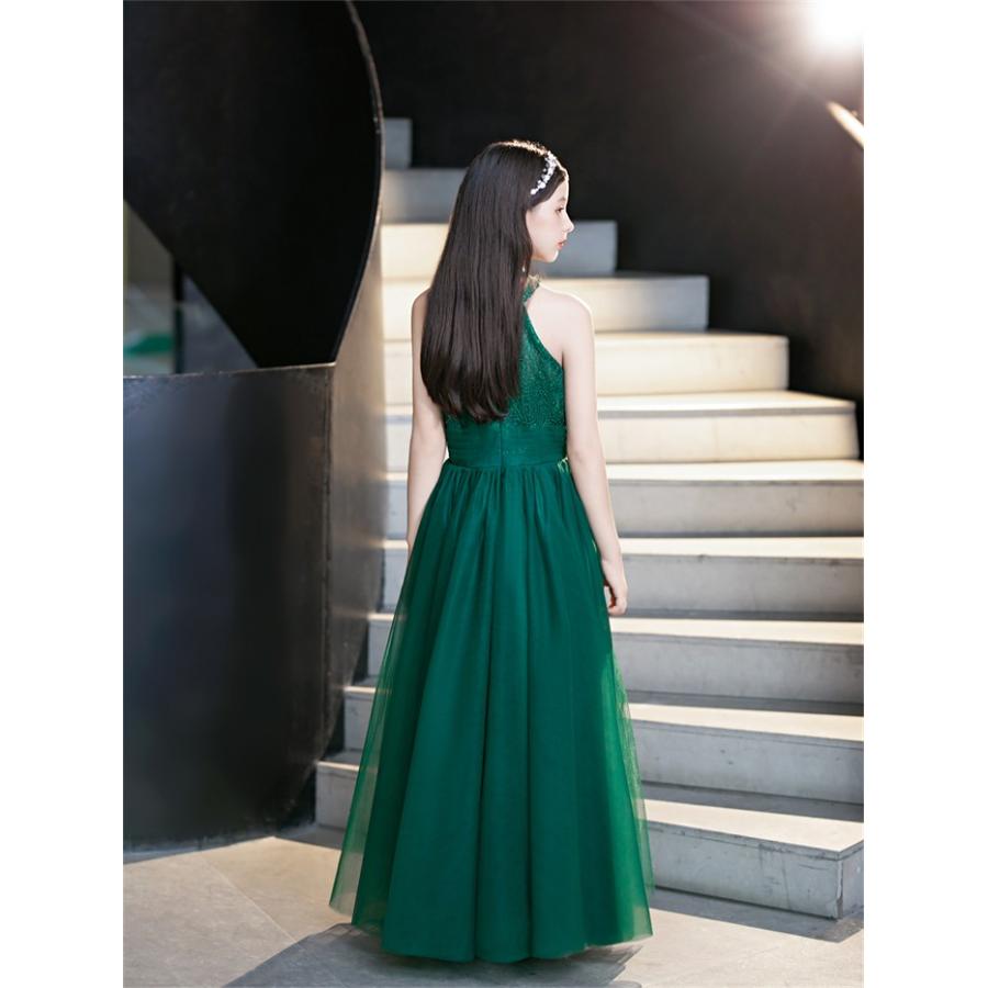 ピアノ発表会 ドレス 子供 女の子 発表会ドレス 子ども ワンピース ノースリーブ レース グリーン ビリジアン お祝い日 演奏会  パーティー ジュニア |  | 08