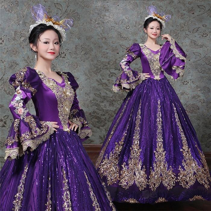 パープルドレス オペラ声楽 中世貴族風豪華お姫様ドレス プリンセスカラードレス カラードレス 舞台服 ステージ衣装 プリンセスライン 演劇 ドレス 宮廷服ドレス