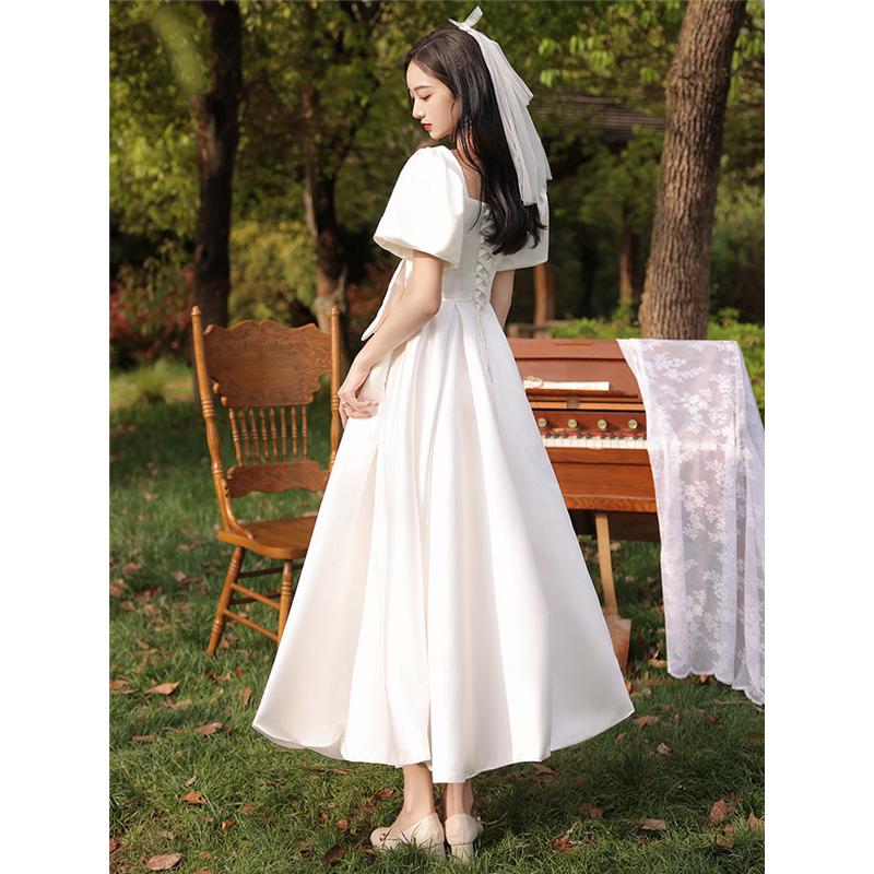 パフスリーブ プリンセスライン かわいい シンプル ロングドレス 袖