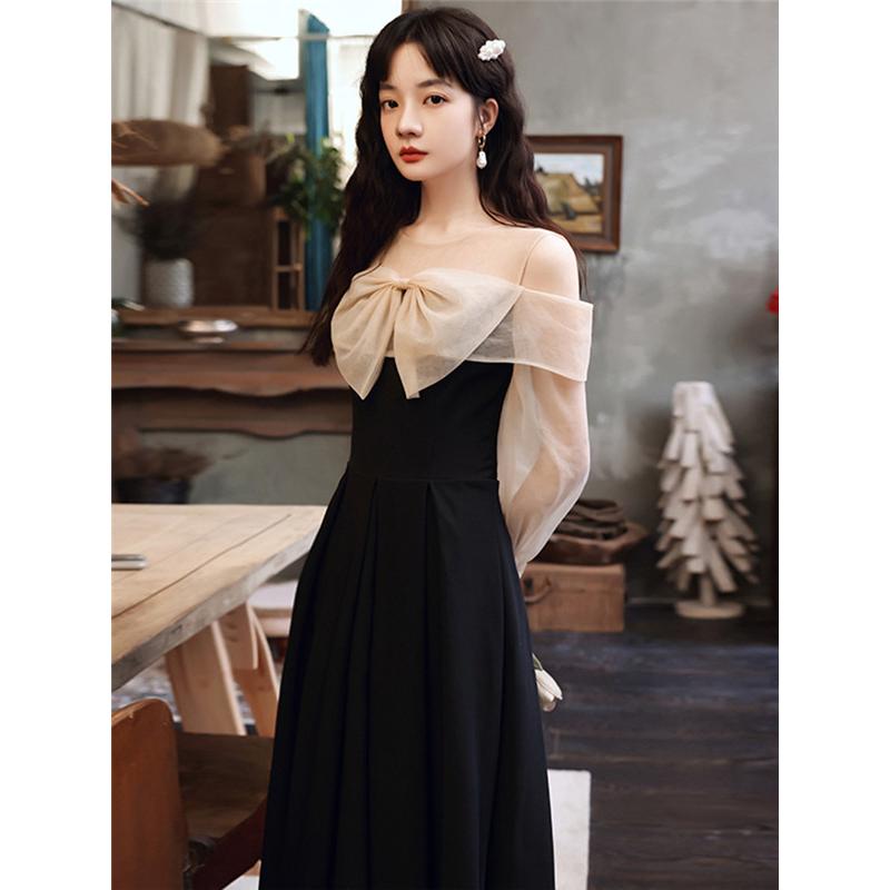 他と被らない オフショルダー ロング 肩出し パーティードレス ピアノ