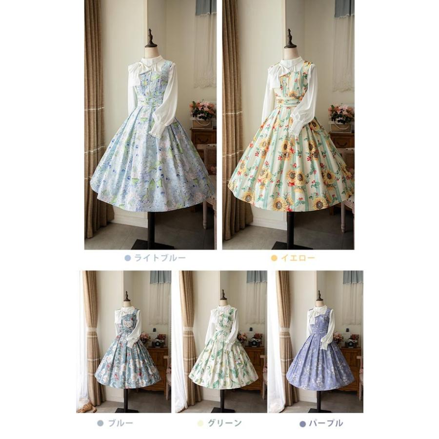 ロリータ ワンピース 花柄 レディース ゴスロリ ミモレ丈 クラロリ