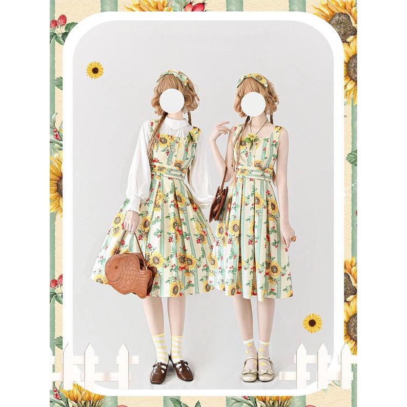 ロリータ ワンピース 花柄 レディース ゴスロリ ミモレ丈 クラロリ