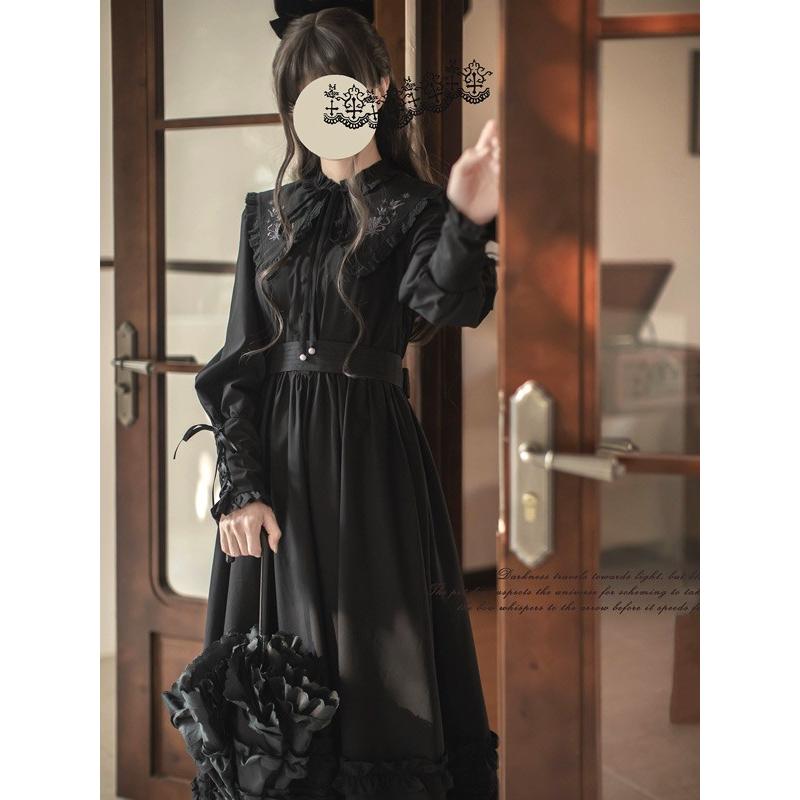 ロリータ ワンピース フランス風 クラロリ ロング丈 ボリューム袖