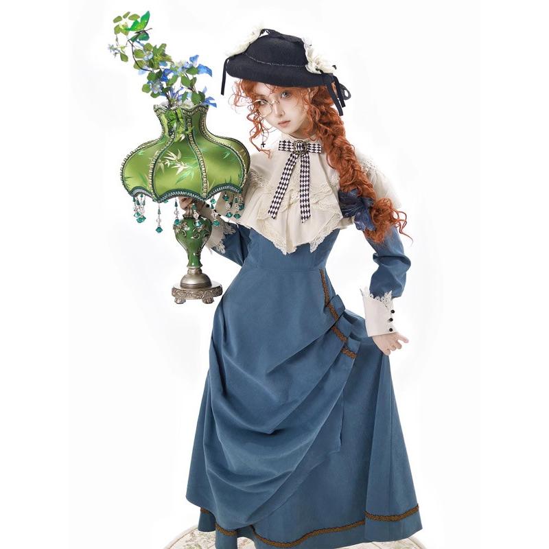 ロリータ ワンピース 洋服 レトロ風 ロング丈 リボン 長袖 ゴスロリ