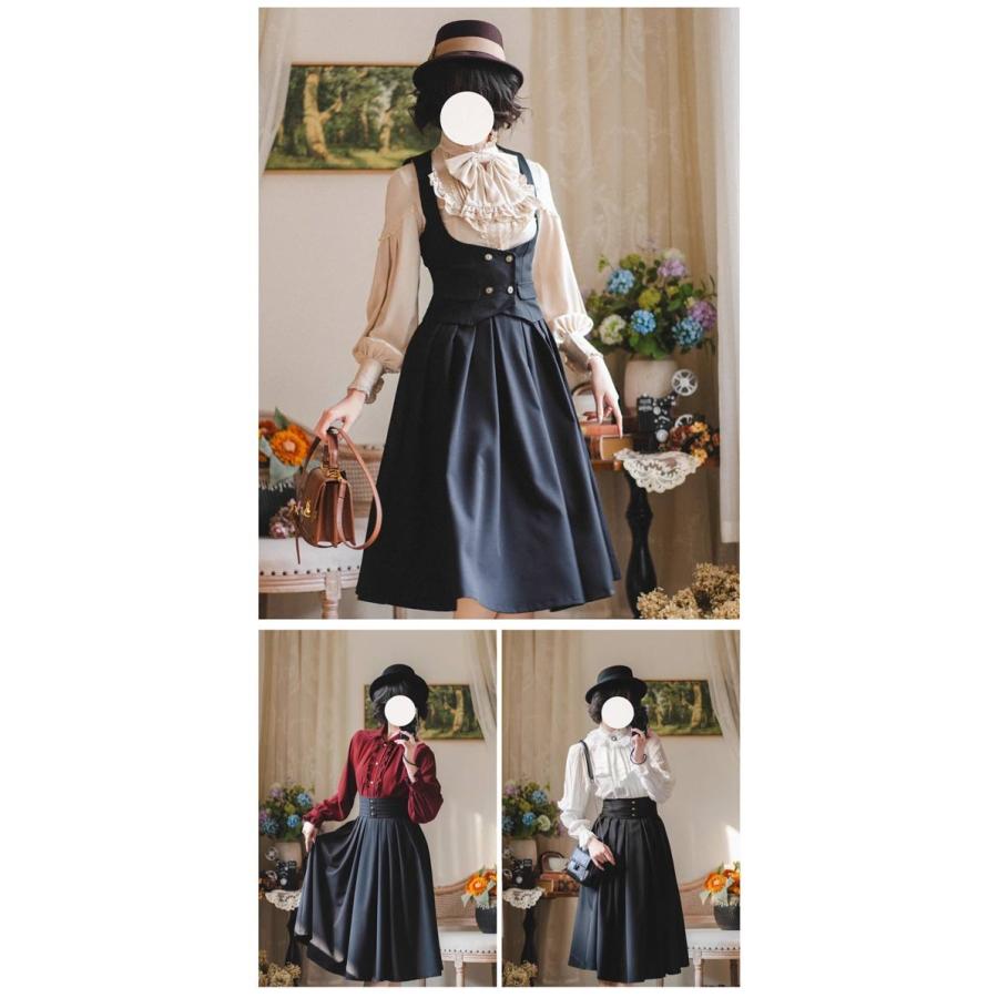 ロリータ スカート 膝下丈 無地 ジャンパースカートミモレ丈