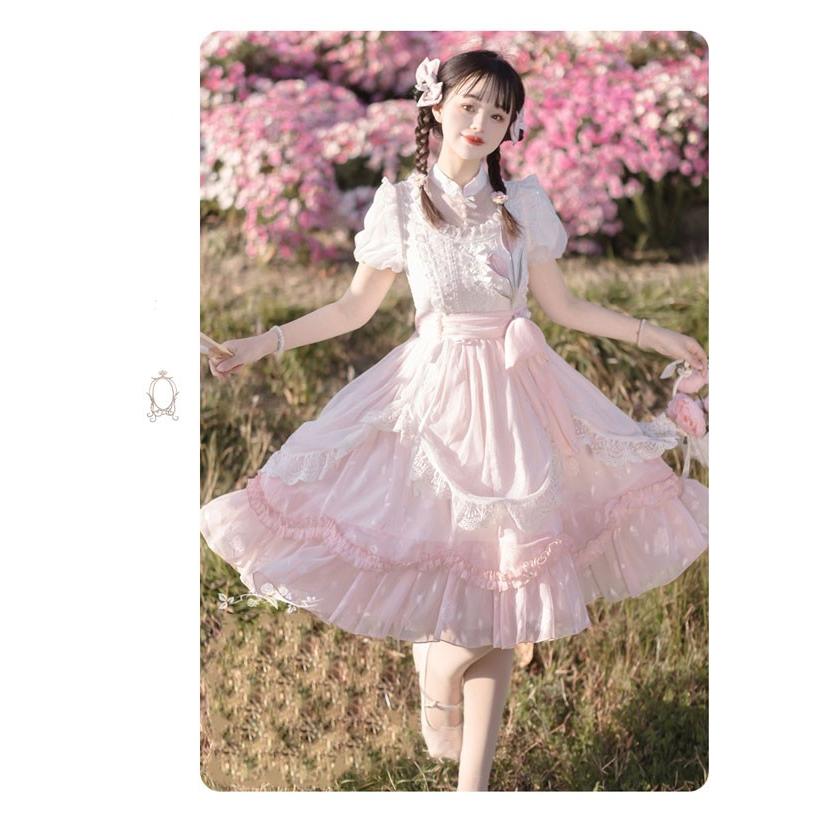 ロリータ ワンピース 洋服 花柄 レディース 膝丈 半袖 リボン パフスリーブ フリル レース ハイウエスト ロリィタファッション 上品 プリンセス 姫系 ドレス_9