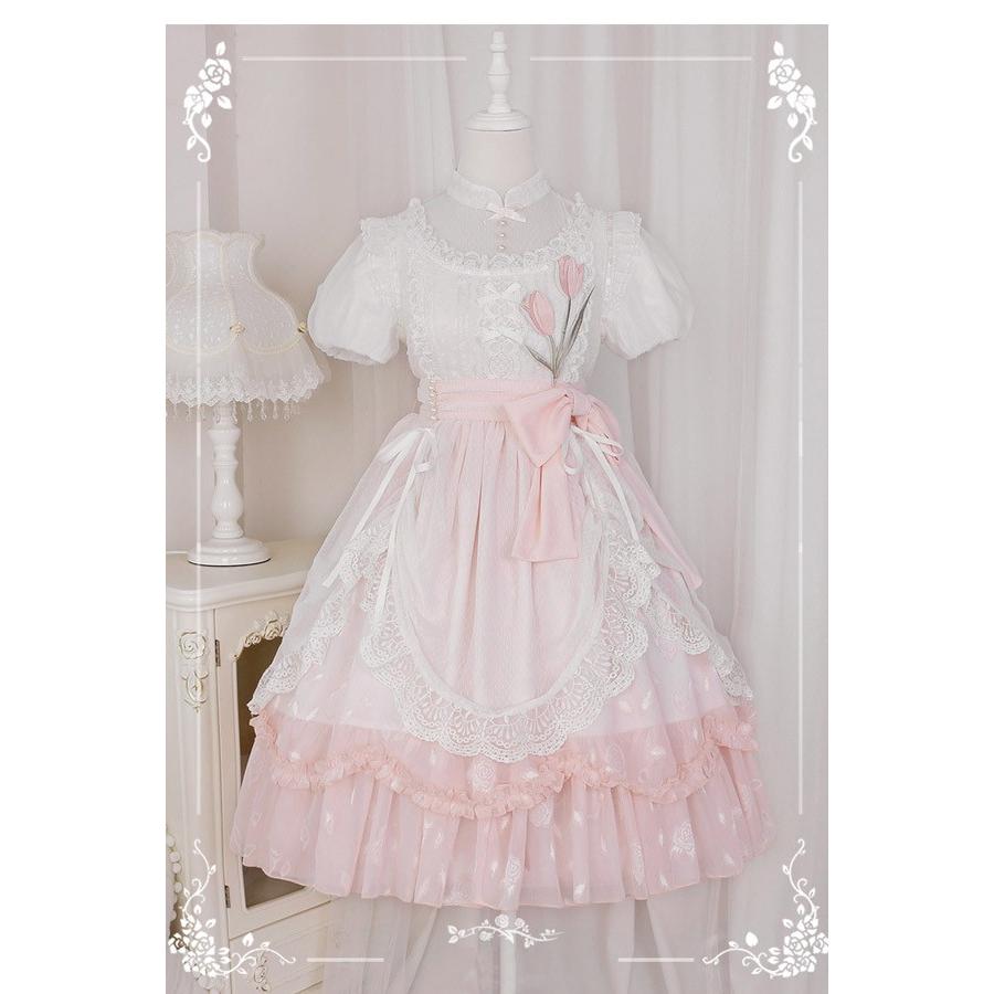 ロリータ ワンピース 洋服 花柄 レディース 膝丈 半袖 リボン パフスリーブ フリル レース ハイウエスト ロリィタファッション 上品 プリンセス 姫系 ドレス_10