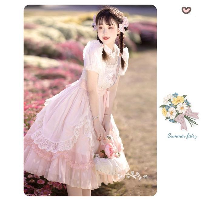 ロリータ ワンピース 洋服 花柄 レディース 膝丈 半袖 リボン パフスリーブ フリル レース ハイウエスト ロリィタファッション 上品 プリンセス 姫系 ドレス_5