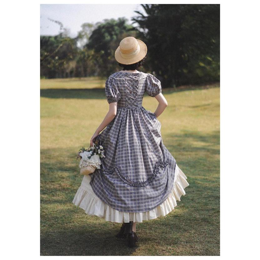 ロリータ ワンピース 2WAY オフショルダー チェック柄 春夏用 着丈調整