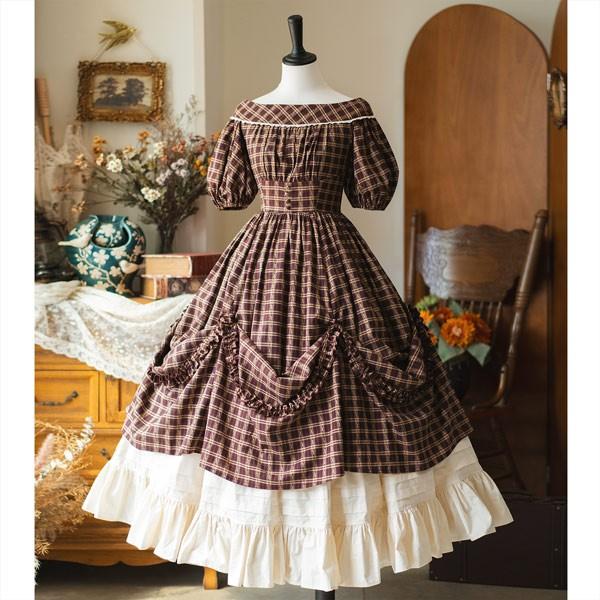 栞*✱様 ロリータ　ワンピース　2点セット Lサイズ　コットン ロリータ ワンピース 2WAY オフショルダー チェック柄 春夏用 着丈調整