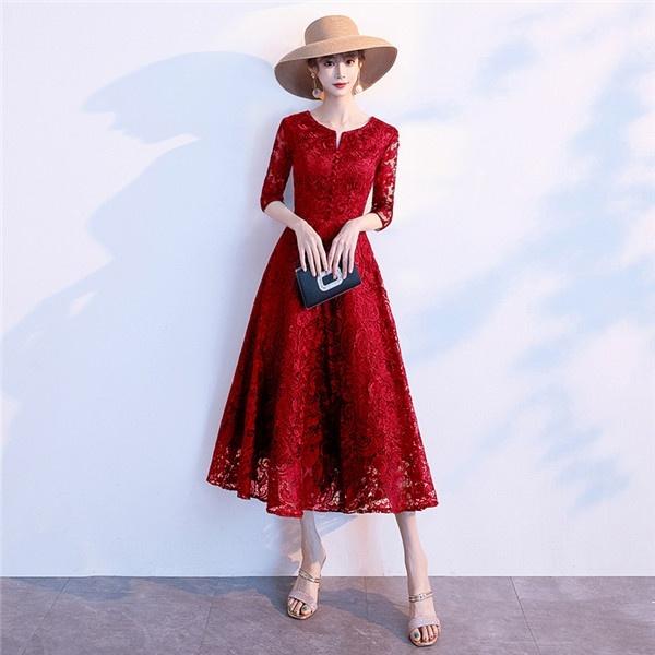 【サイズ有XS/M/L/XL/2XL/3XL】ロングドレス ミモレ丈 レース パーティードレス 他と被らない 演奏会用ドレス 大きいサイズ
