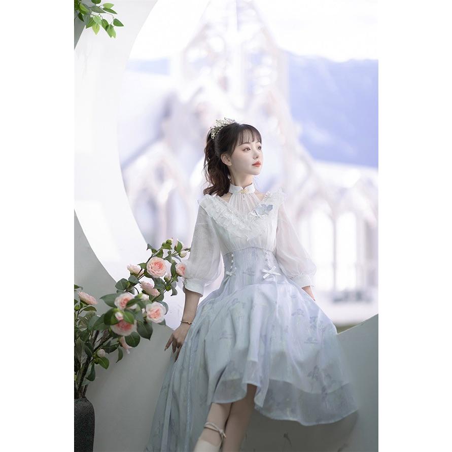 ロリータ ワンピース リボン Aライン Lolita ゆめかわ フリル プレゼント レディース コスチューム 仮装 ハロウィン 学園祭 文化祭  お姫様 パープルの画像