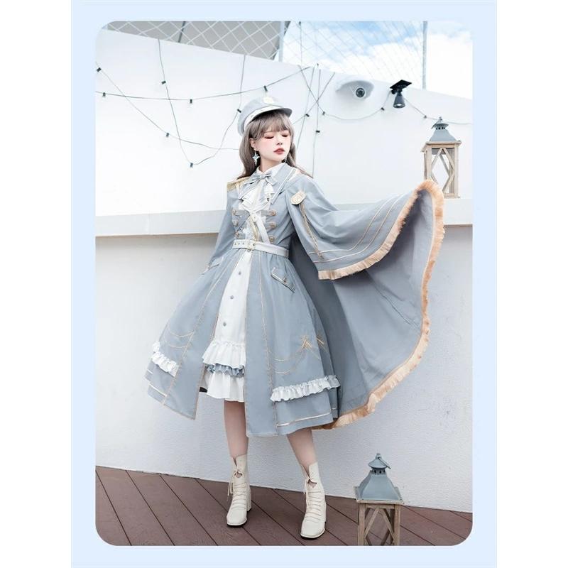 epetice 大航海時代　ネイビー　軍服ロリータ ロングコート　ロングマント ミニロリ 軍服ロリータ ゴスロリ フルセット ワンピース 長袖