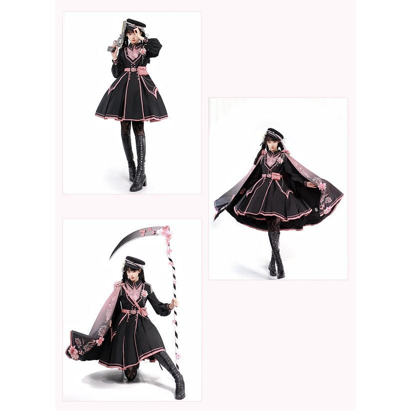 ミニロリ 軍服ロリータ ゴスロリ フルセット ワンピース 長袖あり 肩章