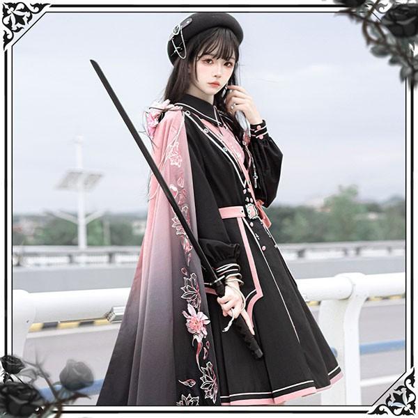 ミニロリ 軍服ロリータ ゴスロリ フルセット ワンピース 長袖あり 肩章