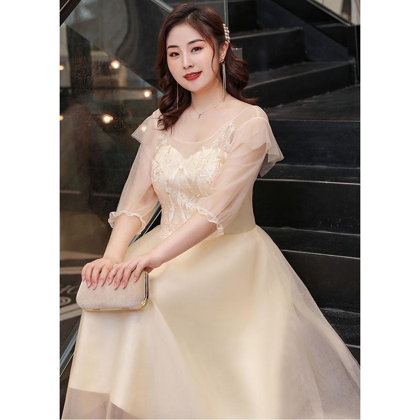 ドレス 大人 ピアノ 発表会 ミモレ丈 ぽっちゃり 大きいサイズ 刺繍