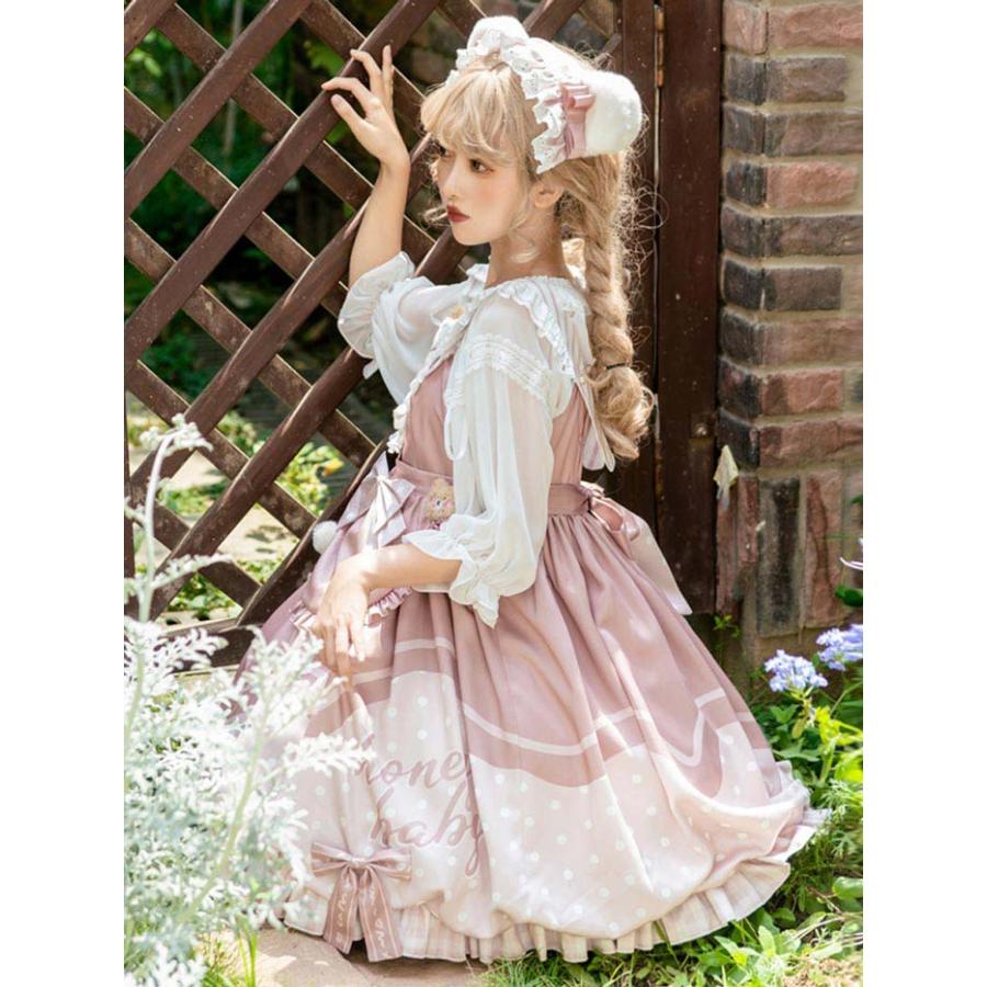 ロリータ 上下セット ワンピース 可愛い お姫様 Lolita ロリータ服 和風 ケーキ柄 JSKロリータ リボン可愛い アイドル衣装 コスチューム コスプレ衣装_10