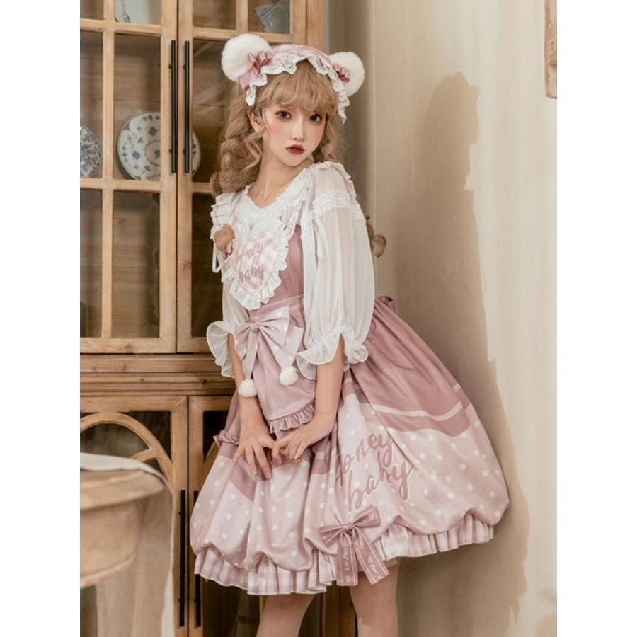 ロリータ 上下セット ワンピース 可愛い お姫様 Lolita ロリータ服 和風 ケーキ柄 JSKロリータ リボン可愛い アイドル衣装 コスチューム コスプレ衣装_2