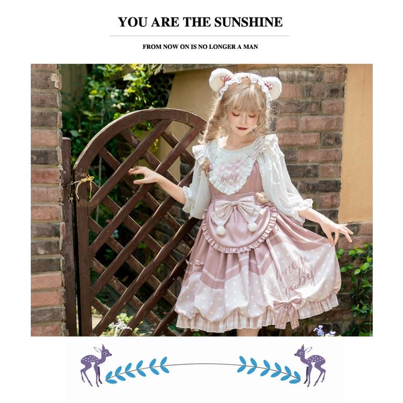 ロリータ 上下セット ワンピース 可愛い お姫様 Lolita ロリータ服 和風 ケーキ柄 JSKロリータ リボン可愛い アイドル衣装 コスチューム コスプレ衣装_5