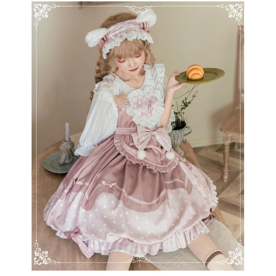 ロリータ 上下セット ワンピース 可愛い お姫様 Lolita ロリータ服 和風 ケーキ柄 JSKロリータ リボン可愛い アイドル衣装 コスチューム コスプレ衣装_6