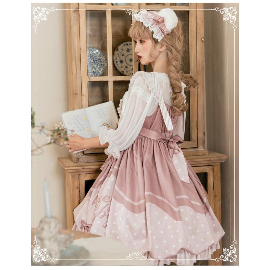 ロリータ 上下セット ワンピース 可愛い お姫様 Lolita ロリータ服 和風 ケーキ柄 JSKロリータ リボン可愛い アイドル衣装 コスチューム コスプレ衣装_7