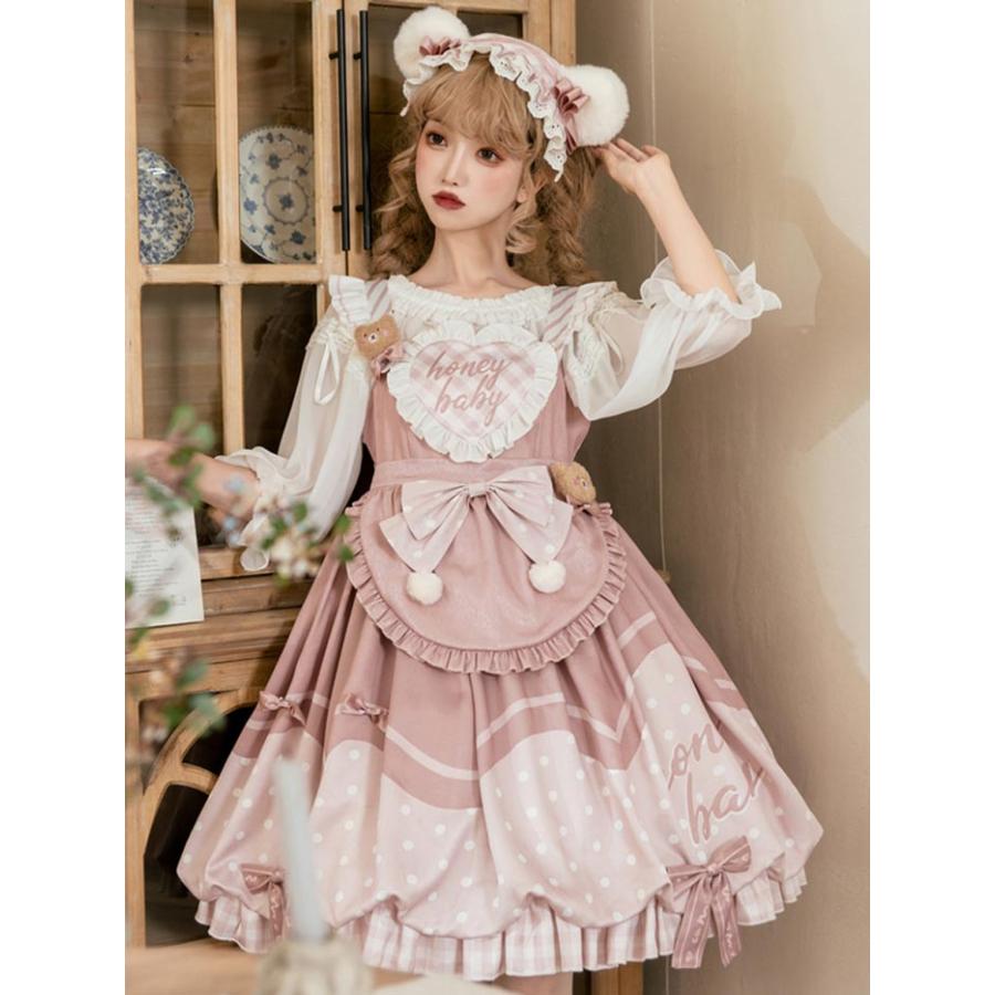 ロリータ 上下セット ワンピース 可愛い お姫様 Lolita ロリータ服 和風 ケーキ柄 JSKロリータ リボン可愛い アイドル衣装 コスチューム コスプレ衣装_8