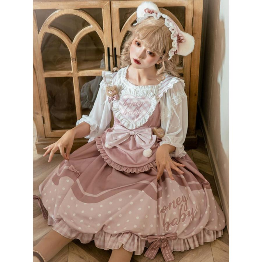 ロリータ 上下セット ワンピース 可愛い お姫様 Lolita ロリータ服 和風 ケーキ柄 JSKロリータ リボン可愛い アイドル衣装 コスチューム コスプレ衣装_9