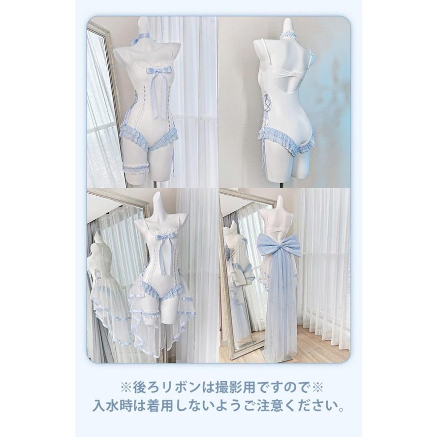 ワンピース水着 レディース ロリータ風 ビッグリボン スカート追加可