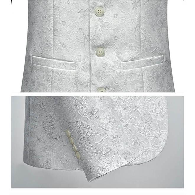 タキシード メンズ スーツ ショールカラー ジャケット 長ズボン 上下セット 3点セットアップ 演出服 ステージ衣装 光沢のあるジャケット 衣装 白 紺 紫 赤 青_7