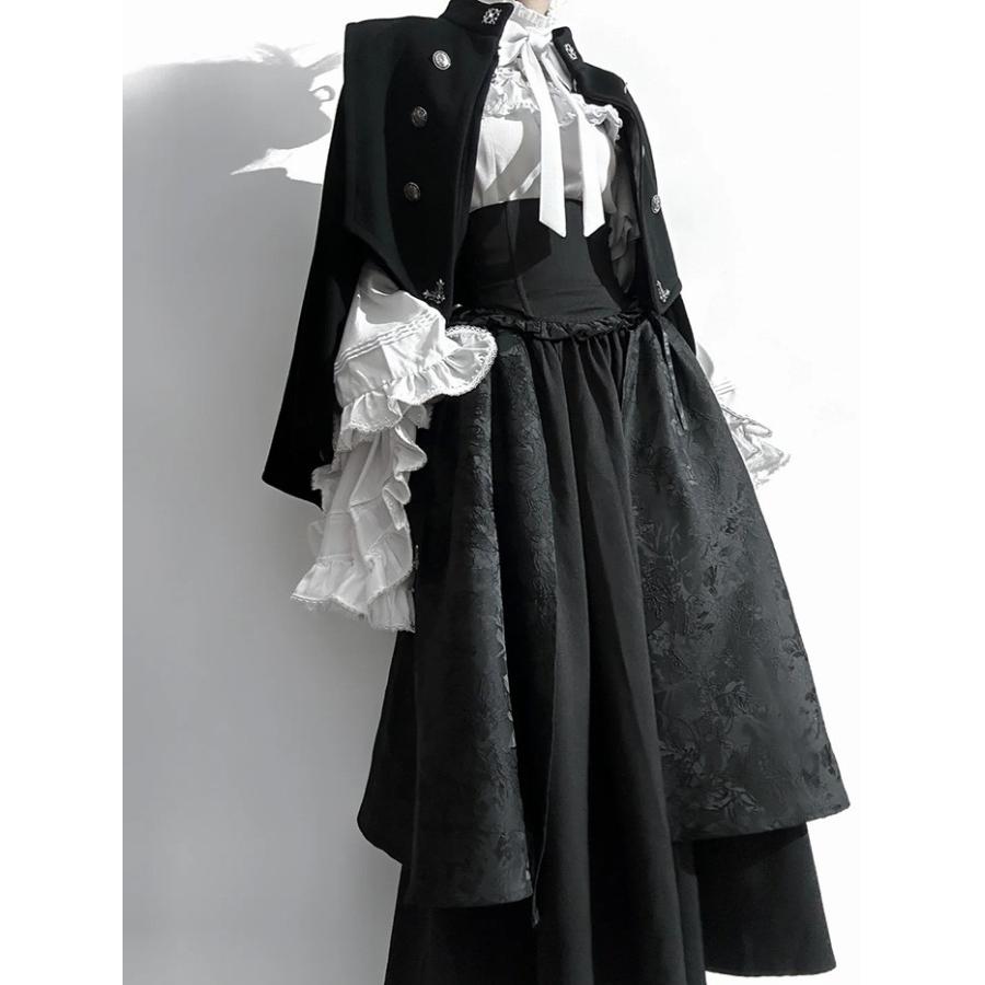 ピナスイートコレクション ブラウススカートセット 黒 メイド ゴスロリ ロリータ ゴスロリスカート 黒リボンフリルロリータスカート - Milanoo.jp